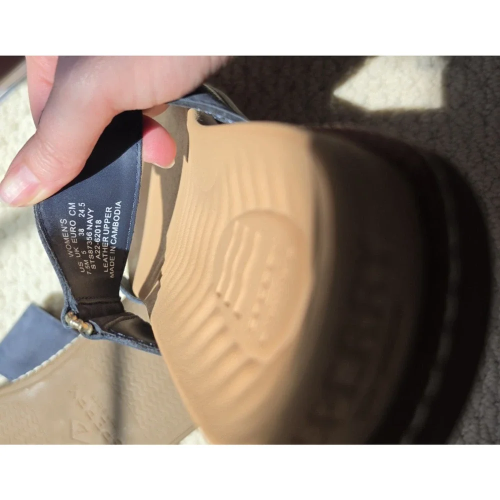 Sperry Plushwave Top-Sider Slide Sandals Navy & Tan NEW beach shoes A22-62018